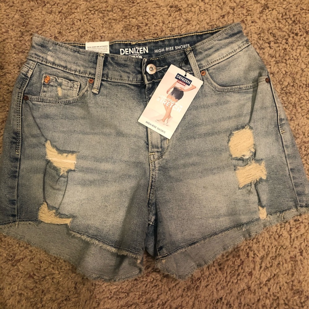 Distressed denim shorts